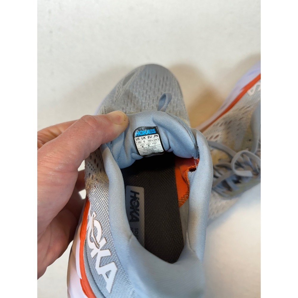 Hoka Clifton 8 Women's Running Shoes Gray Orange Low Top Comfort Sneakers - Picture 5 of 6